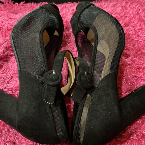 NWOT C COMFORT BLACK WOMAN’S  HEELED PEEPTOE, MESHED SIDE SIZE (9W) - Picture 9 of 12